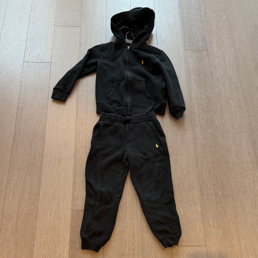 Polo by Ralph Lauren Black and plaid Zip-Up Hoodie Size 7